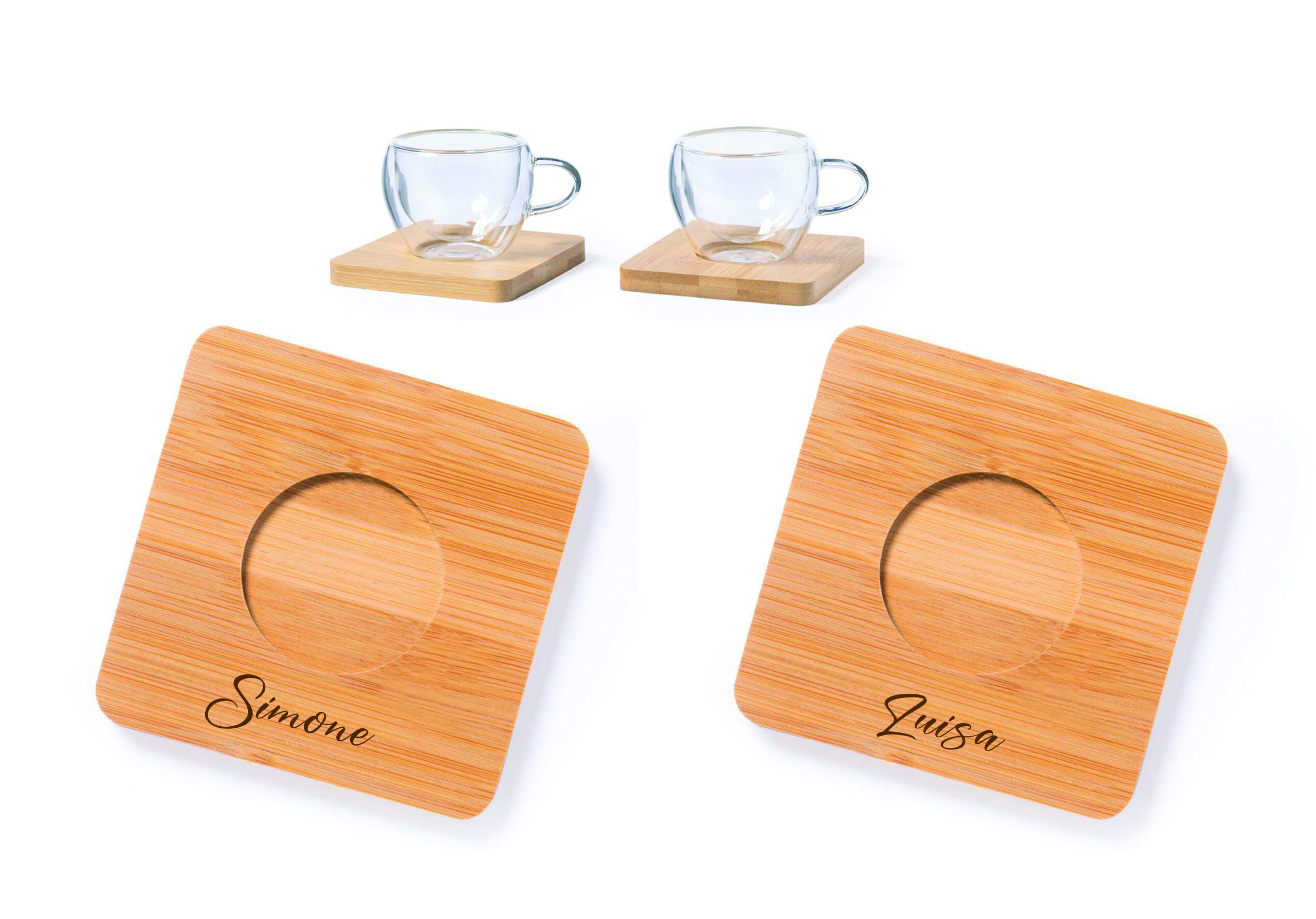 Coppia di Tazzine da caffè in vetro con sotto tazza personalizzato