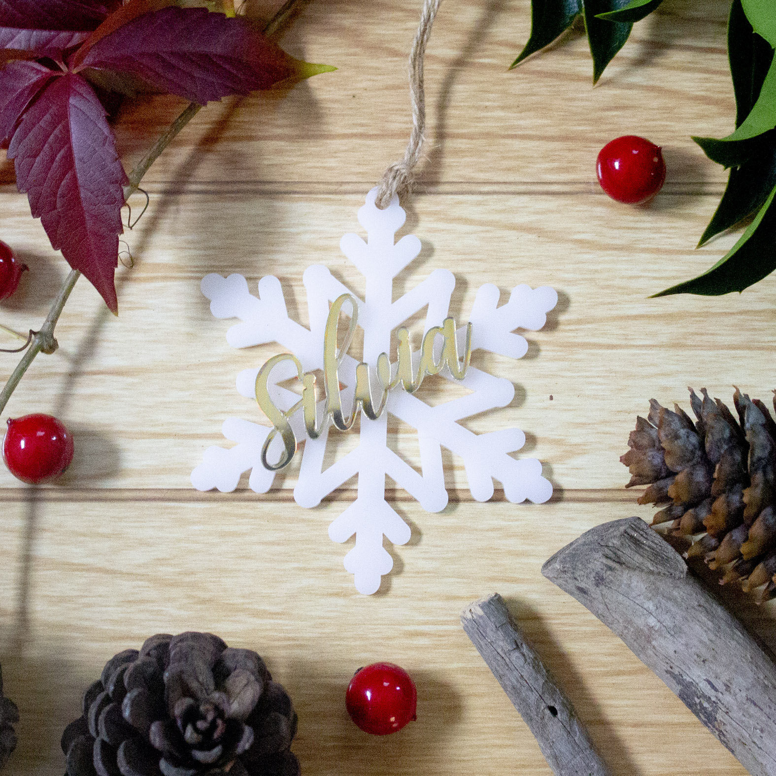 5 x Fiocco di Neve Bianca Glitter Retro Piatto Acrilico Natale Decorazioni 30mm 