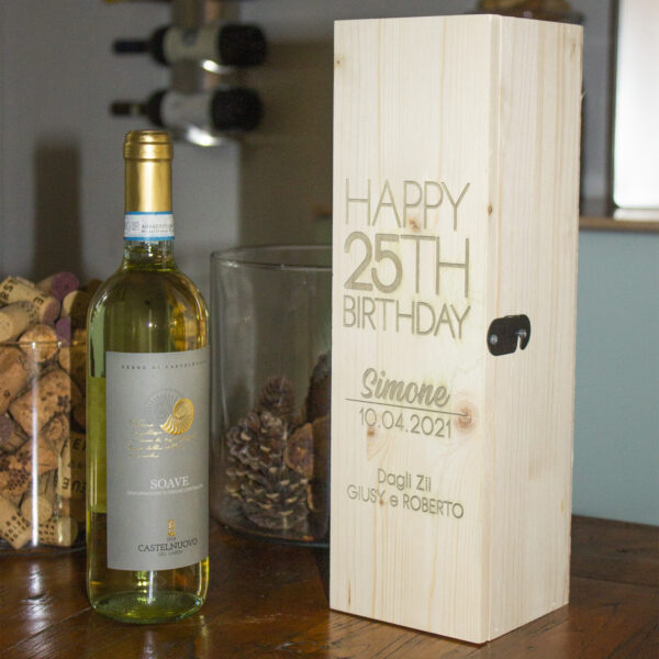cassettina porta vino personalizzabile per il compleanno, 25 anni