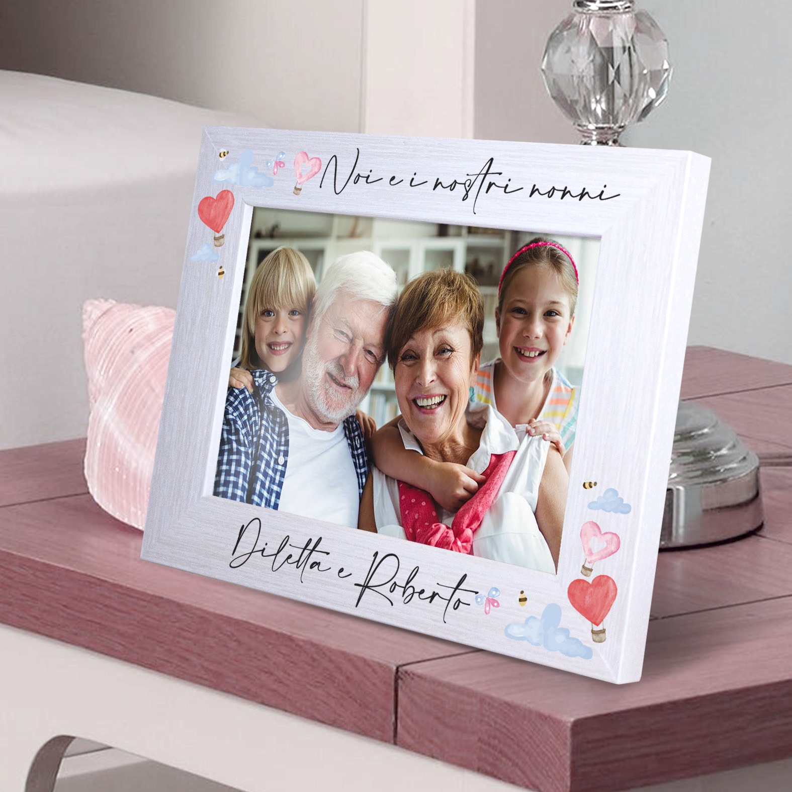 Cornice Portafoto In Legno Per Nipoti: Regalo Per Nonni Con Supporto In Ferro, 20,3x14,5 Cm