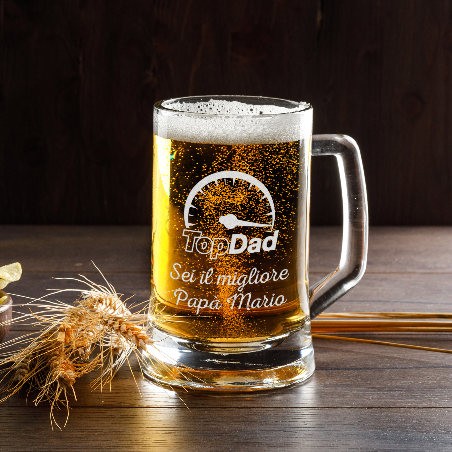 Boccale da birra personalizzata con incisione – Bicchiere da birra con nome  per papà – Boccale da birra con manico – Idea regalo per compleanno –