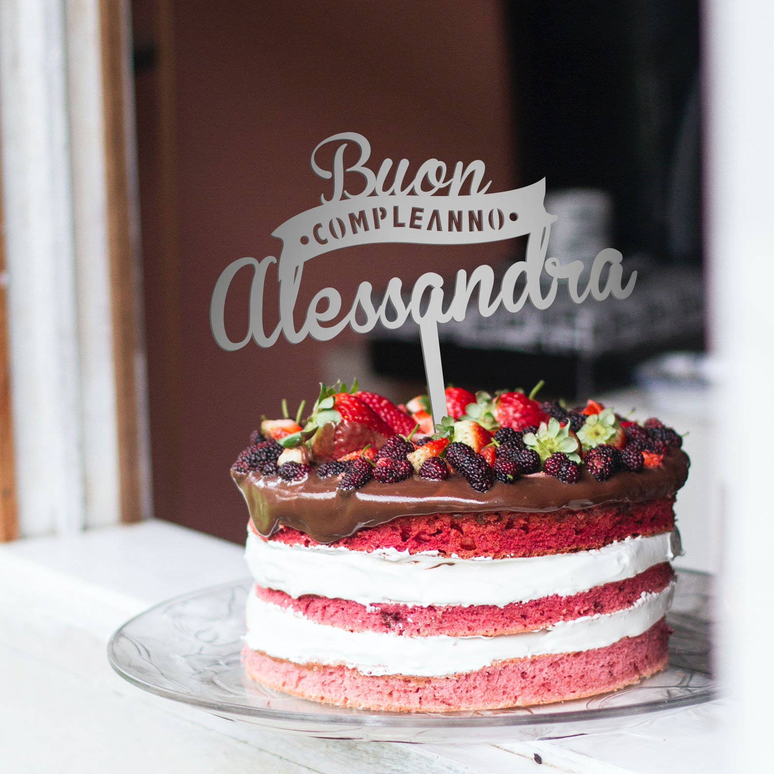 B Paper - Cake topper Buon Compleanno