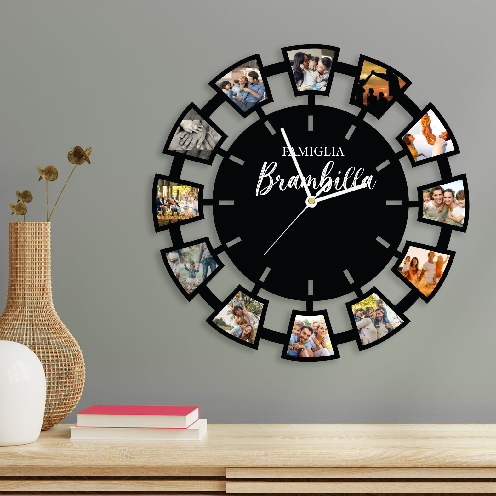 B Paper - Orologio da parete personalizzato con 12 fotografie