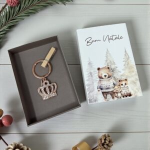 Portachiavi in acciaio Corona rosa con confezione regalo