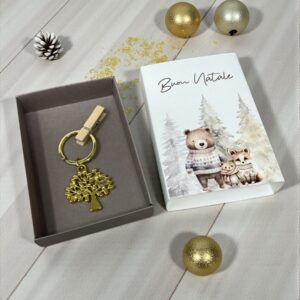 Portachiavi in acciaio Albero della vita oro con confezione regalo