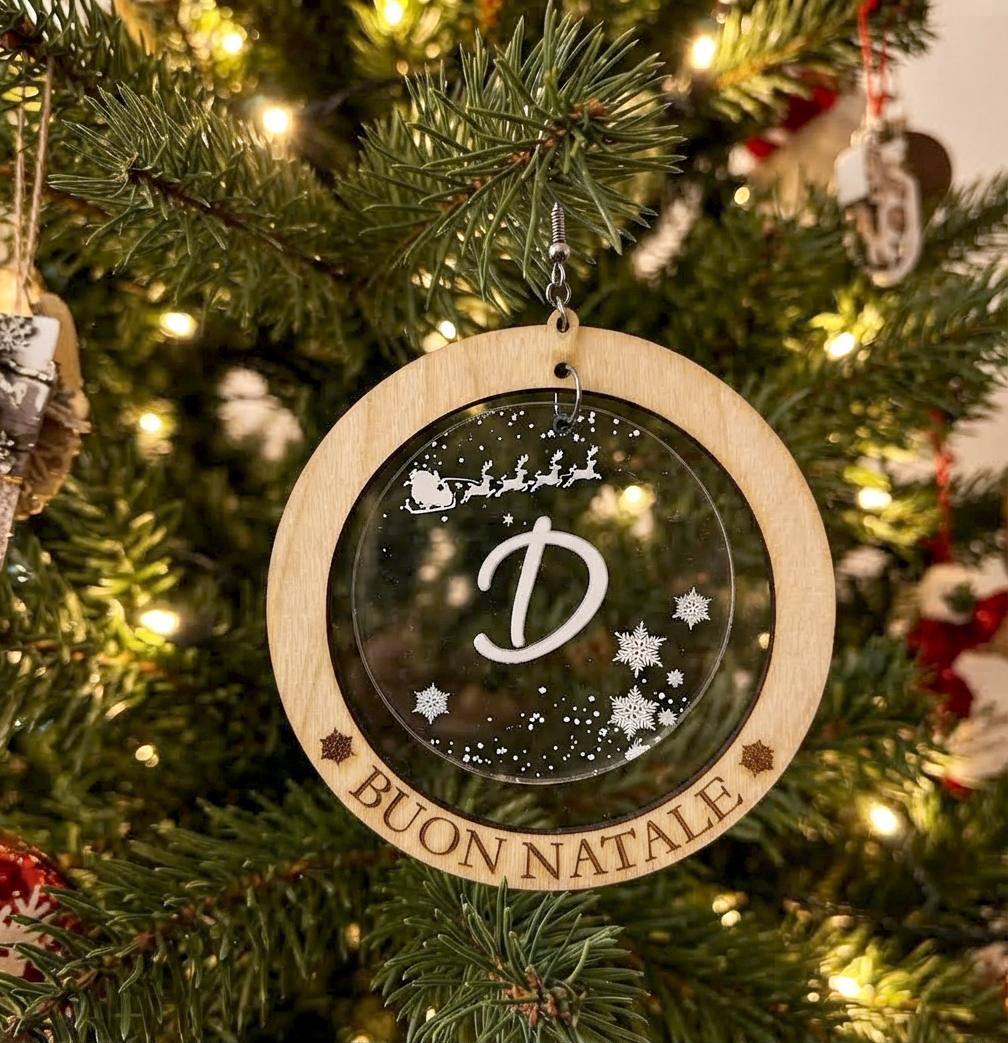 Palline di Natale in Legno Betulla con Iniziale
