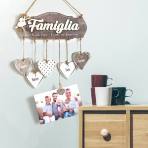 Targhetta Famiglia con Cuore in Gesso e Fiocco in Juta - Idea Regalo per Famiglia