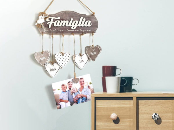 Targhetta Famiglia con Cuore in Gesso e Fiocco in Juta - Idea Regalo per Famiglia