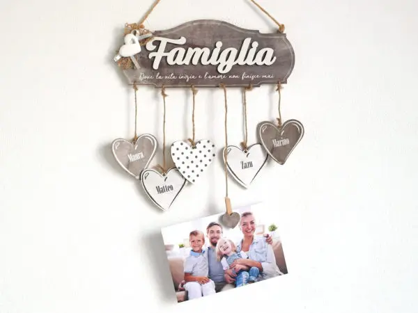 Targhetta Famiglia con Cuore in Gesso e Fiocco in Juta - Idea Regalo per Famiglia