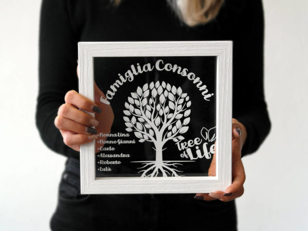Quadretto Cornice in Plex Tree of Life - Cornice in Legno Sbiancato e Plex Trasparente Personalizzabile - Idea Regalo per Famiglia
