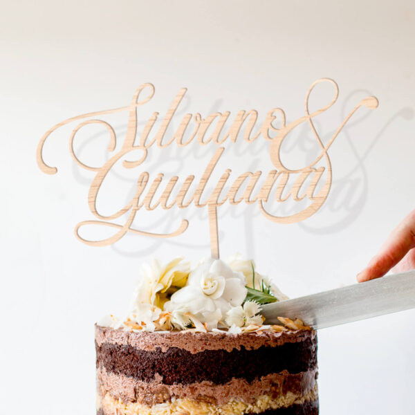 cake topper per coppia, sopra torta legno sbiancato nome personalizzato