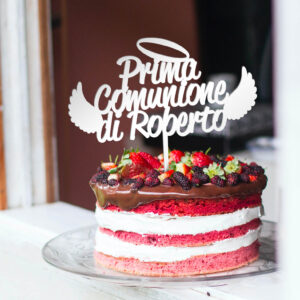 cake topper prima comunione, sopra torta nome personalizzato per comunione