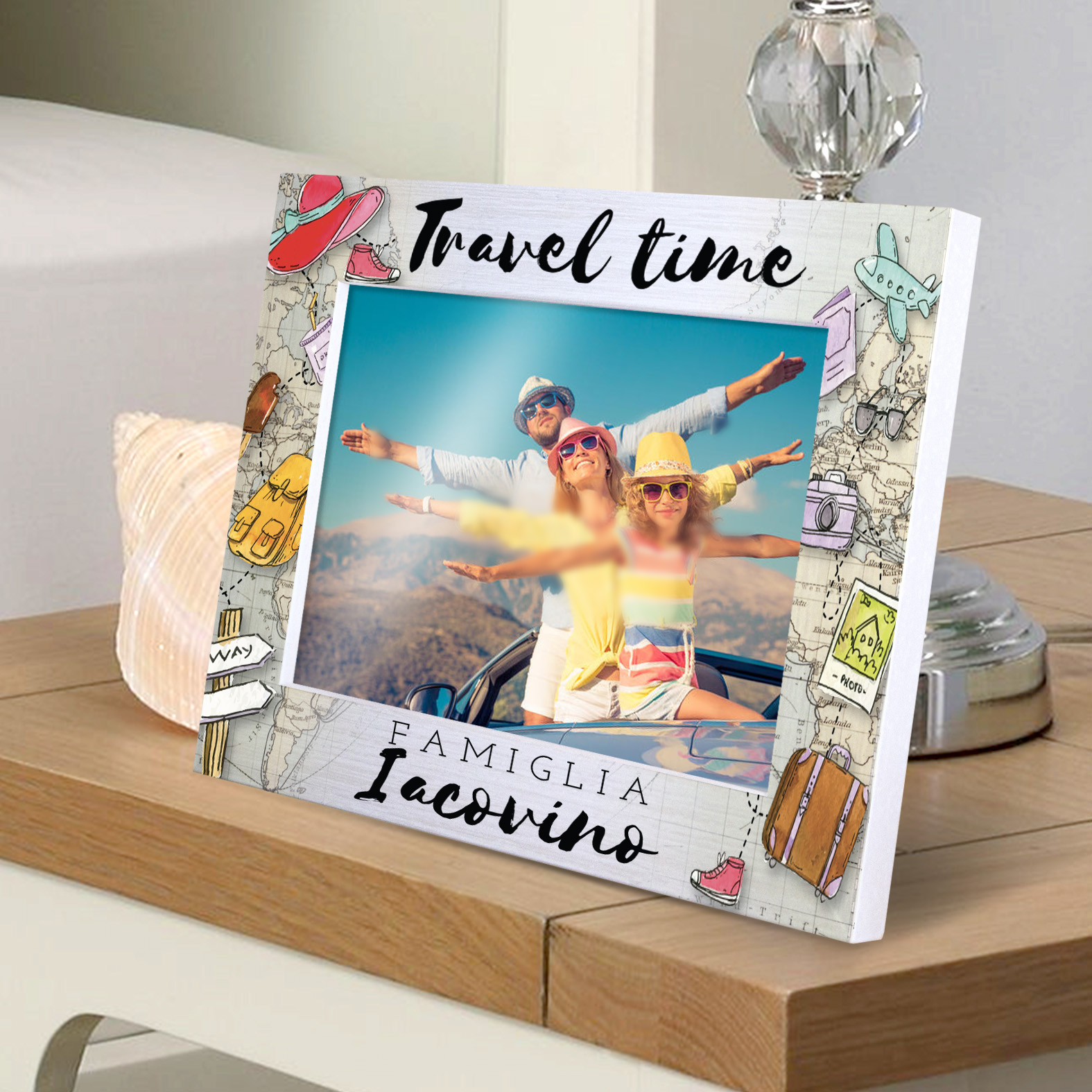 B Paper - Cornice personalizzata shabby bianca Viaggio - Travel Time