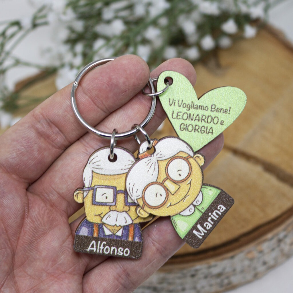 Portachiavi Personalizzato Per Nonno QMVMV - Con Incisione Dedica, Regalo Per Nipoti, Festa Papà